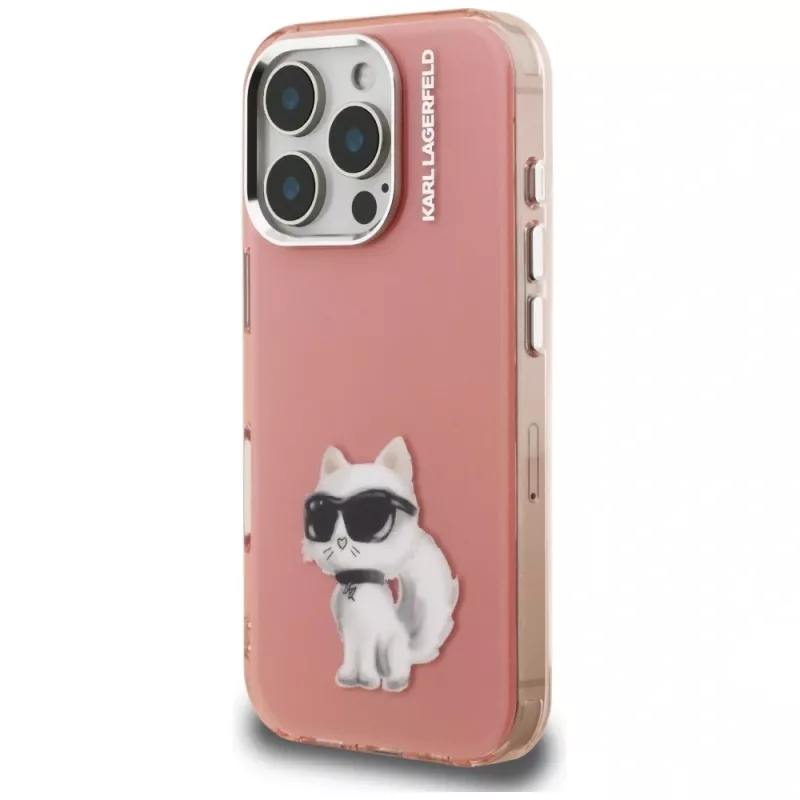 Capa Karl Lagerfeld IML Aquarelle Choupette & Logo para Apple iPhone 16 Pro, rosa