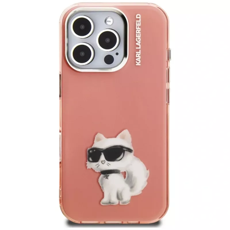 Capa Karl Lagerfeld IML Aquarelle Choupette & Logo para Apple iPhone 16 Pro, rosa