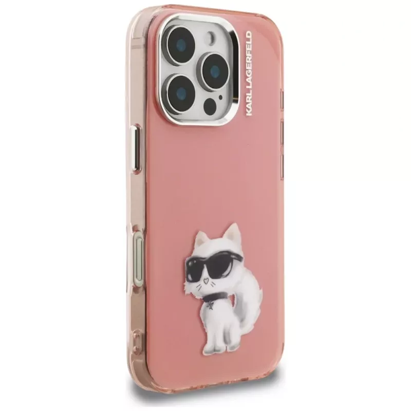 Capa Karl Lagerfeld IML Aquarelle Choupette & Logo para Apple iPhone 16 Pro, rosa