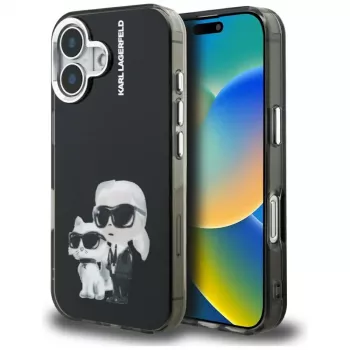 Capa traseira KARL LAGERFELD IML Aquarelle Karl & Choupette & Logo para Apple iPhone 16, preto