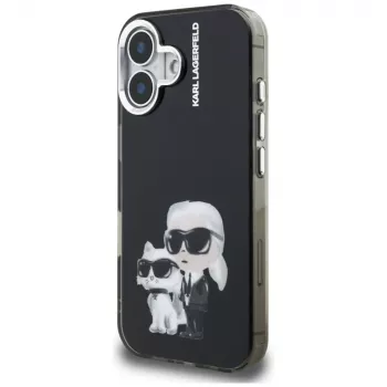 Capa traseira KARL LAGERFELD IML Aquarelle Karl & Choupette & Logo para Apple iPhone 16, preto