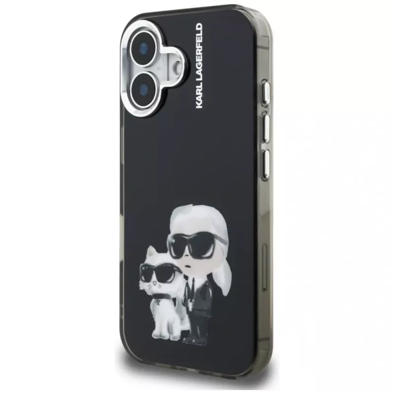 Capa traseira KARL LAGERFELD IML Aquarelle Karl & Choupette & Logo para Apple iPhone 16, preto