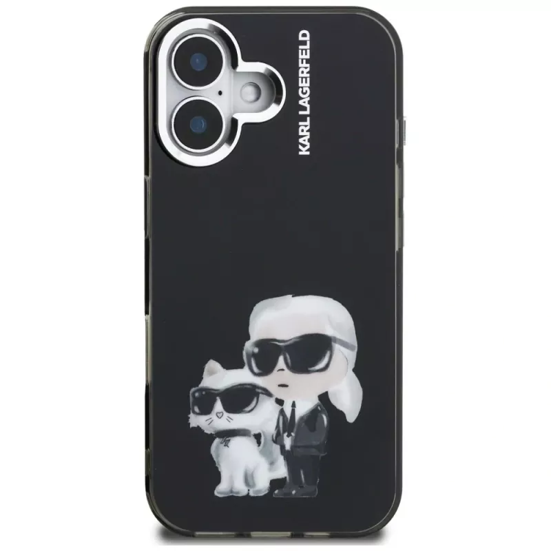 Capa traseira KARL LAGERFELD IML Aquarelle Karl & Choupette & Logo para Apple iPhone 16, preto