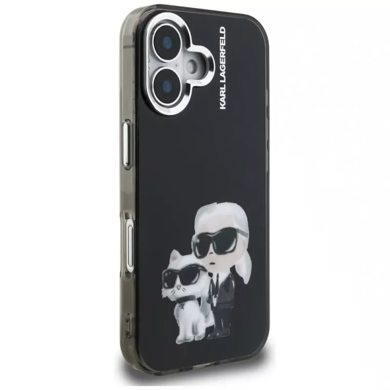 Capa traseira KARL LAGERFELD IML Aquarelle Karl & Choupette & Logo para Apple iPhone 16, preto