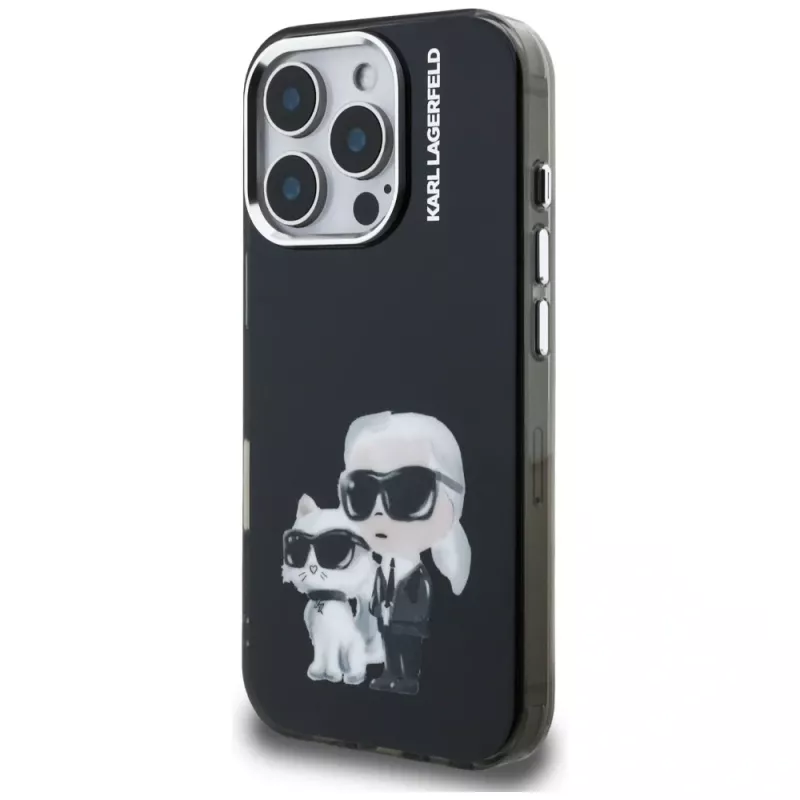 Capa Karl Lagerfeld IML Aquarelle Karl & Choupette & Logo para Apple iPhone 16 Pro Max, preto