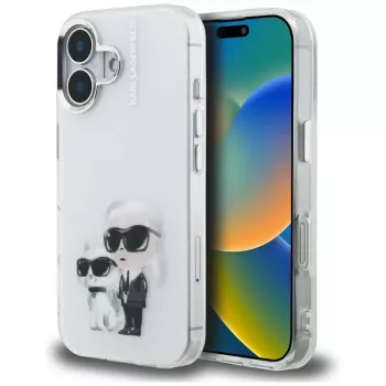 Capa Karl Lagerfeld IML Aquarelle Karl & Choupette & Logo para Apple iPhone 16, branco