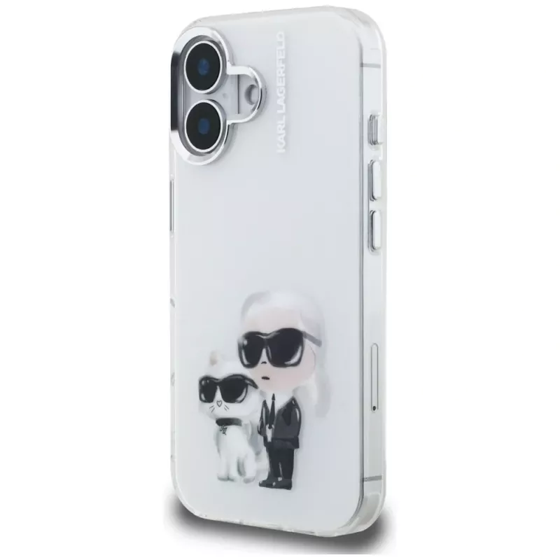 Capa Karl Lagerfeld IML Aquarelle Karl & Choupette & Logo para Apple iPhone 16, branco