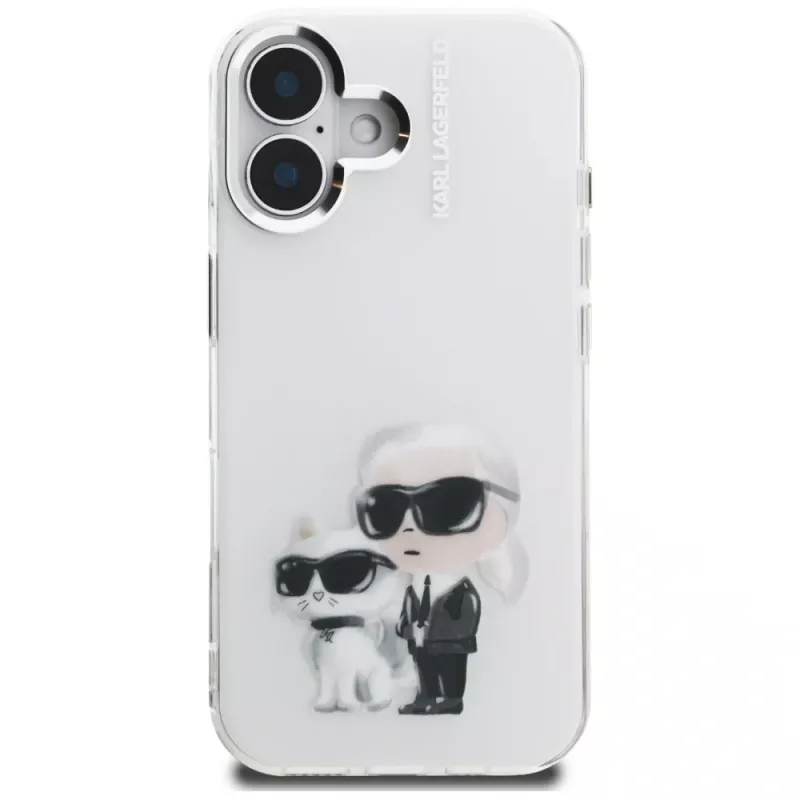 Capa Karl Lagerfeld IML Aquarelle Karl & Choupette & Logo para Apple iPhone 16, branco