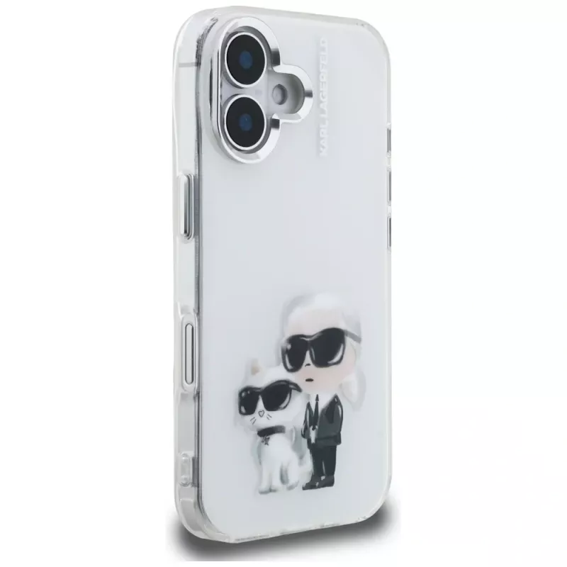 Capa Karl Lagerfeld IML Aquarelle Karl & Choupette & Logo para Apple iPhone 16, branco