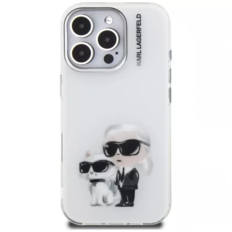 Capa traseira Karl Lagerfeld IML Aquarelle Karl & Choupette & Logo para Apple iPhone 16 Pro, branco