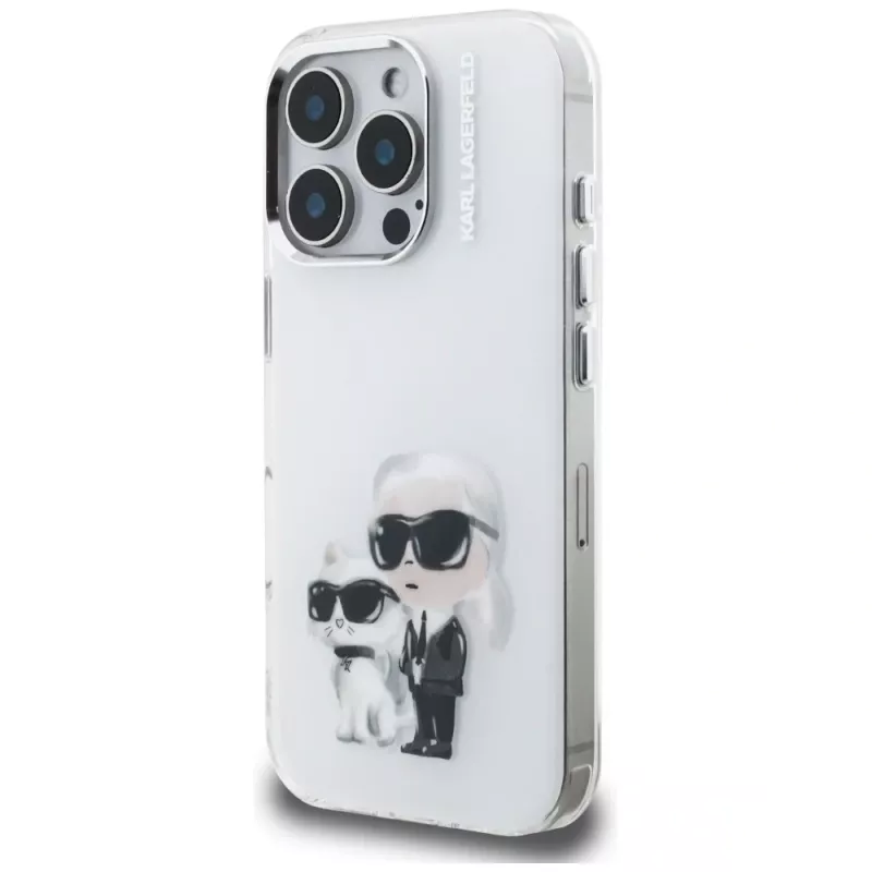 Capa Karl Lagerfeld IML Aquarelle Karl & Choupette & Logo para iPhone 16 Pro Max branco
