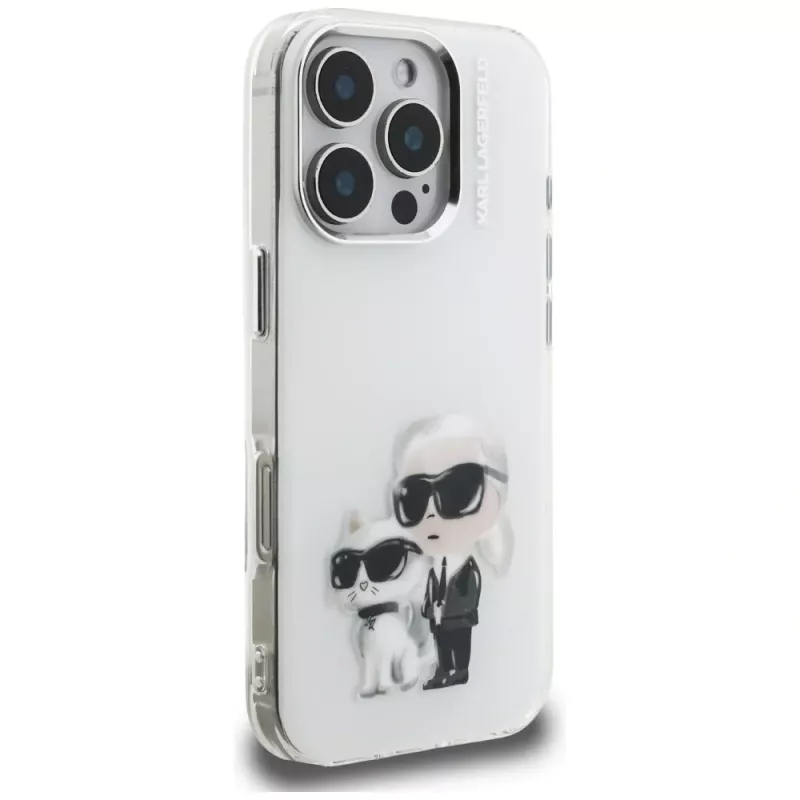 Capa Karl Lagerfeld IML Aquarelle Karl & Choupette & Logo para iPhone 16 Pro Max branco