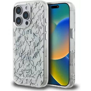 Karl Lagerfeld IML Karl ScriptPattern MagSafe Case para Apple iPhone 16 Pro, Branco