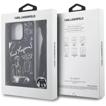 Karl Lagerfeld Crossbody GrainedPattern & Logo Phone Case para Apple iPhone 16 Pro Max, Preto