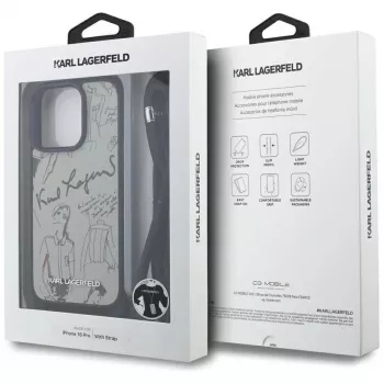 Karl Lagerfeld Crossbody GrainedPattern & Logo Case para iPhone 16 Pro, Cinzento