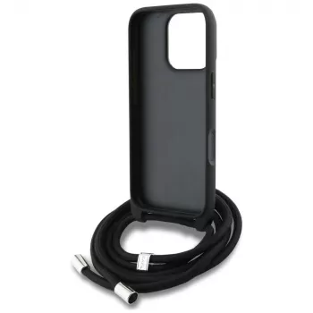 Karl Lagerfeld Crossbody Case com padrão granulado & logo para iPhone 16 Pro Max, Cinzento
