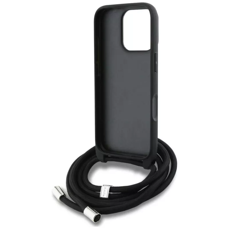 Karl Lagerfeld Crossbody Case com padrão granulado & logo para iPhone 16 Pro Max, Cinzento