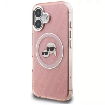 KARL LAGERFELD IML Glitter Karl & Choupette Heads Logo MagSafe Case para Apple iPhone 16 - Rosa