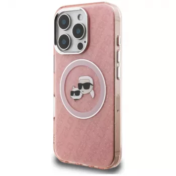 Karl Lagerfeld IML Glitter Karl & Choupette Heads Logo MagSafe Case para iPhone 16 Pro Rosa