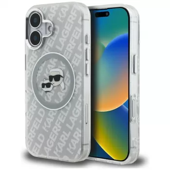 KARL LAGERFELD IML Glitter Karl & Choupette Heads Logo MagSafe Case para iPhone 16, Cinzento
