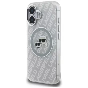 KARL LAGERFELD IML Glitter Karl & Choupette Heads Logo MagSafe Case para iPhone 16, Cinzento