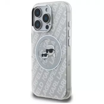 KARL LAGERFELD IML Glitter Karl & Choupette Heads Logo MagSafe Case para iPhone 16 Pro Cinzento