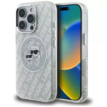 KARL LAGERFELD IML Glitter Karl & Choupette Heads Logo MagSafe Case para iPhone 16 Pro Max Cinzento