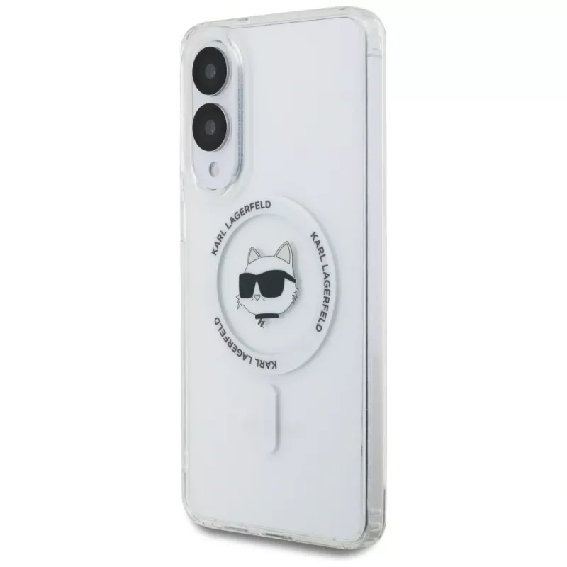 Karl Lagerfeld Button Choupette Head Printed Logo MagSafe Case para Samsung Galaxy S25 Edge Branco