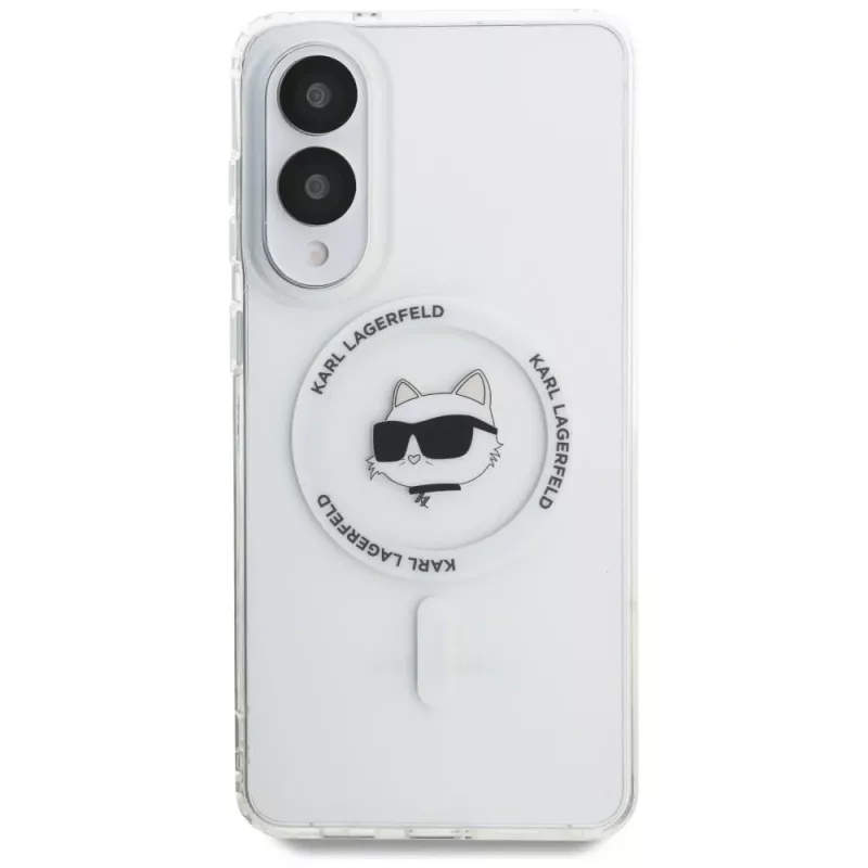 Karl Lagerfeld Button Choupette Head Printed Logo MagSafe Case para Samsung Galaxy S25 Edge Branco