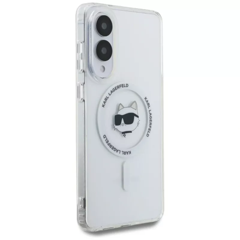 Karl Lagerfeld Button Choupette Head Printed Logo MagSafe Case para Samsung Galaxy S25 Edge Branco