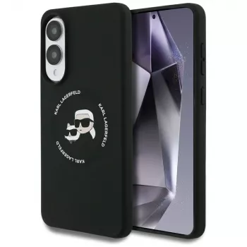 Capa MagSafe KARL LAGERFELD Silicone Double Heads and Circle para Samsung Galaxy S25 Edge, preto