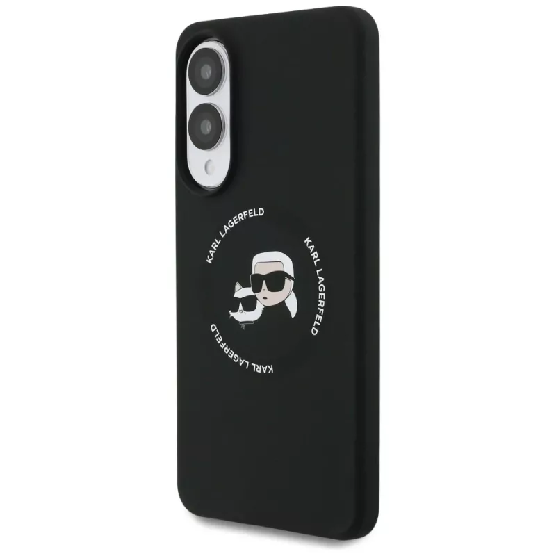 Capa MagSafe KARL LAGERFELD Silicone Double Heads and Circle para Samsung Galaxy S25 Edge, preto