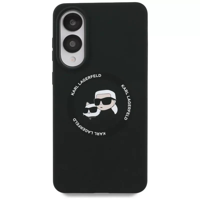 Capa MagSafe KARL LAGERFELD Silicone Double Heads and Circle para Samsung Galaxy S25 Edge, preto
