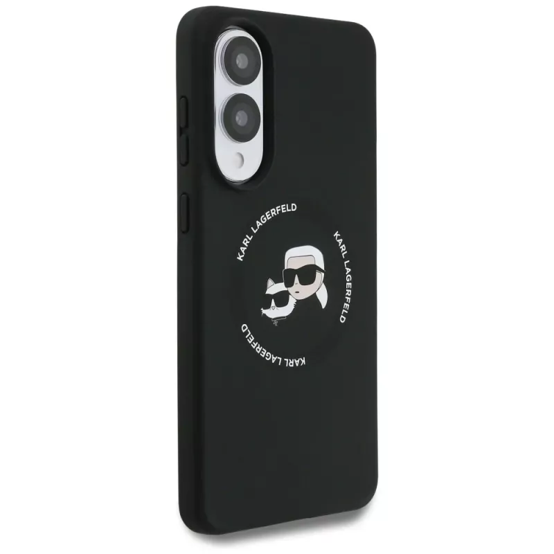 Capa MagSafe KARL LAGERFELD Silicone Double Heads and Circle para Samsung Galaxy S25 Edge, preto