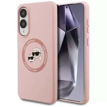 Karl Lagerfeld Silicone DoubleHeads And Circle MagSafe Case para Samsung Galaxy S25 Edge Rosa