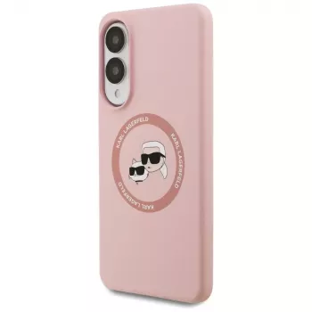 Karl Lagerfeld Silicone DoubleHeads And Circle MagSafe Case para Samsung Galaxy S25 Edge Rosa