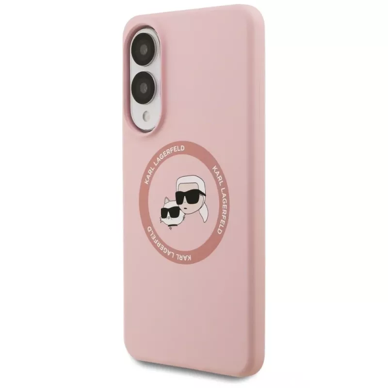 Karl Lagerfeld Silicone DoubleHeads And Circle MagSafe Case para Samsung Galaxy S25 Edge Rosa