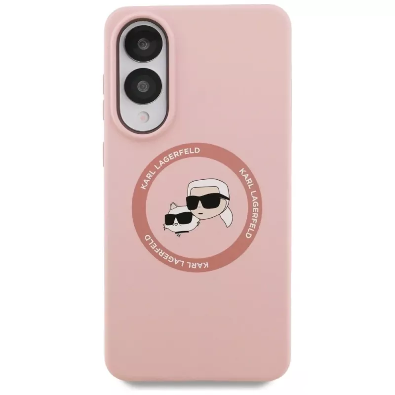 Karl Lagerfeld Silicone DoubleHeads And Circle MagSafe Case para Samsung Galaxy S25 Edge Rosa