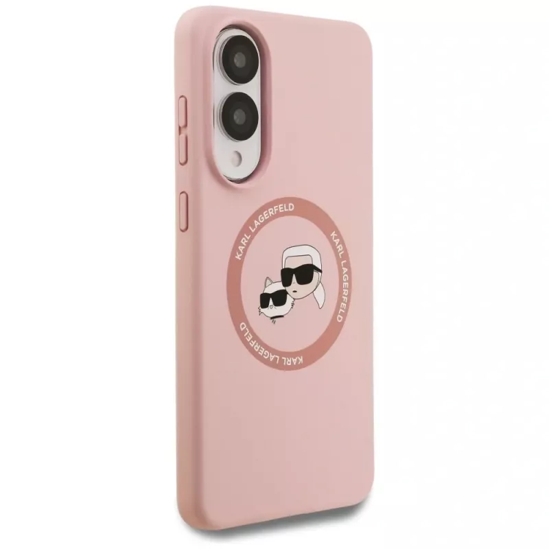 Karl Lagerfeld Silicone DoubleHeads And Circle MagSafe Case para Samsung Galaxy S25 Edge Rosa