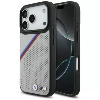 BMW M Tricolor Metal Logo MagSafe Case para iPhone 17 Pro Cinzento