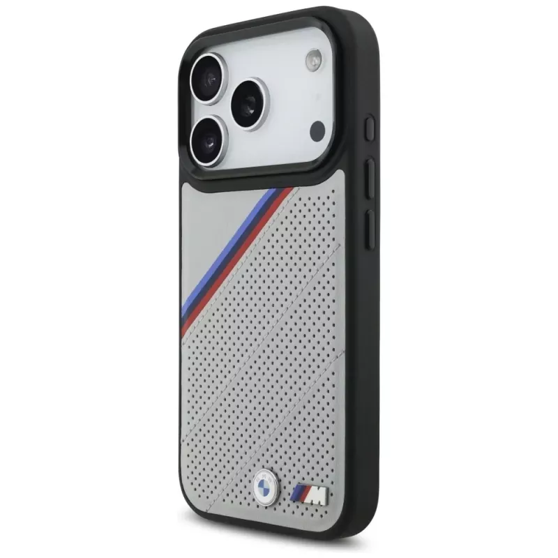 BMW M Tricolor Metal Logo MagSafe Case para iPhone 17 Pro Cinzento