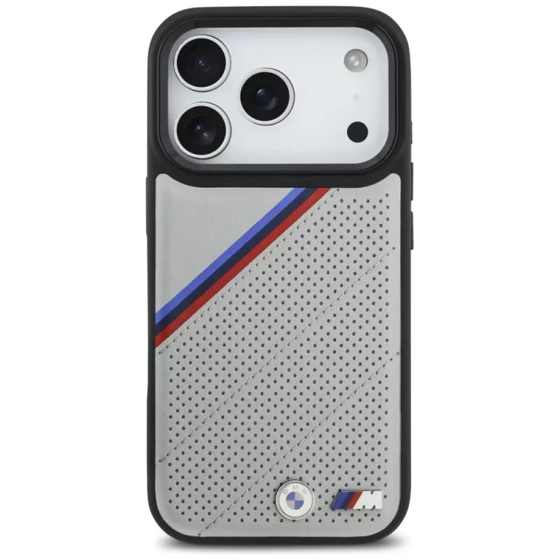 BMW M Tricolor Metal Logo MagSafe Case para iPhone 17 Pro Cinzento