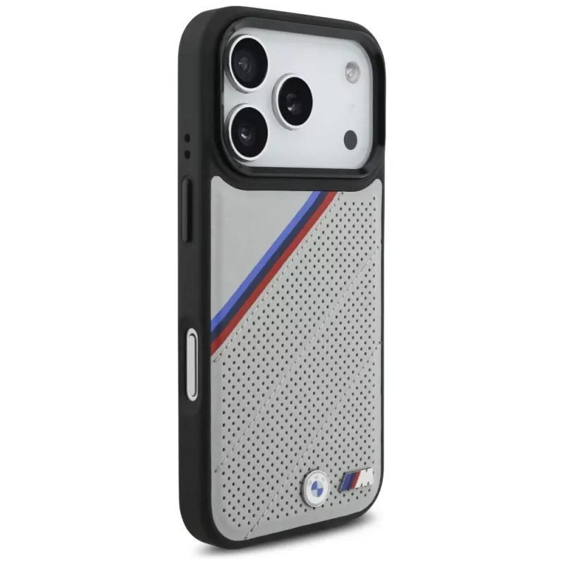 BMW M Tricolor Metal Logo MagSafe Case para iPhone 17 Pro Cinzento