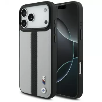 BMW M Perforated Stripe Logo MagSafe Case para iPhone 17 Pro Max Cinzento