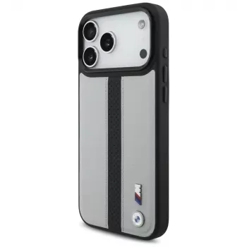 BMW M Perforated Stripe Logo MagSafe Case para iPhone 17 Pro Max Cinzento