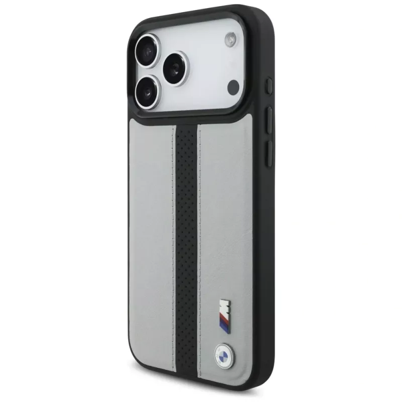 BMW M Perforated Stripe Logo MagSafe Case para iPhone 17 Pro Max Cinzento