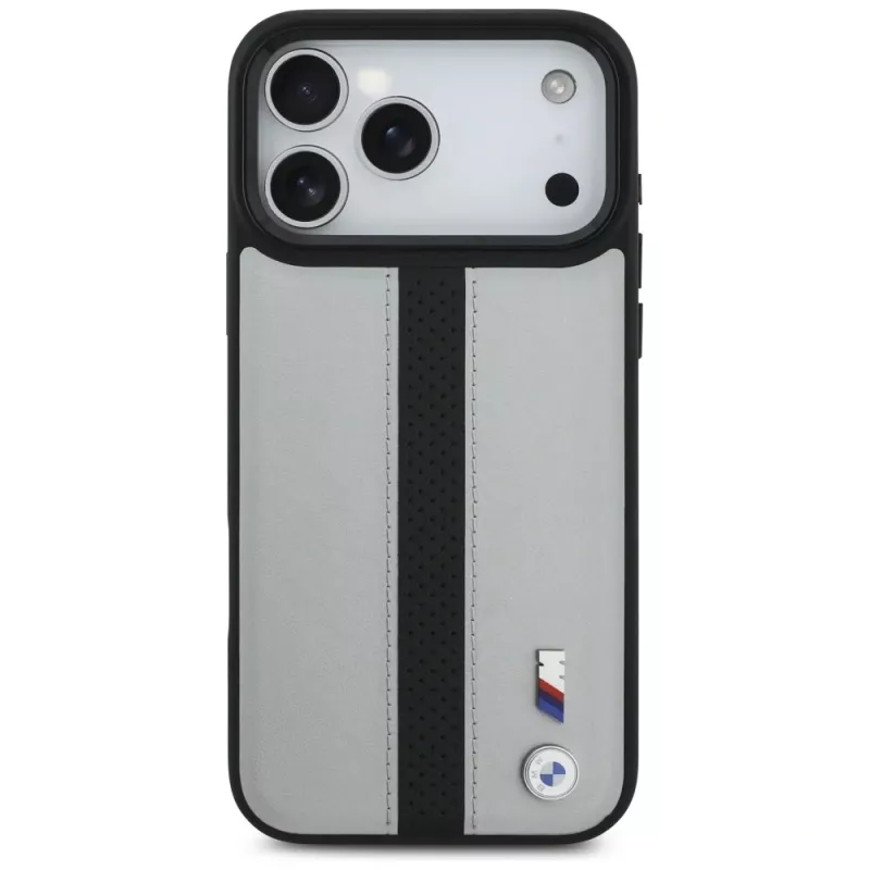 BMW M Perforated Stripe Logo MagSafe Case para iPhone 17 Pro Max Cinzento
