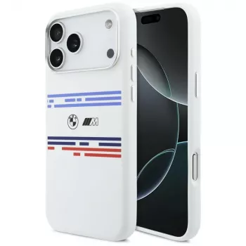 Capa MagSafe BMW M Silicon Horizontal Line para iPhone 17 Pro Max, branco