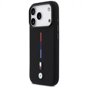 Capa MagSafe BMW M Silicon Tricolor Line para iPhone 17 Pro, preto