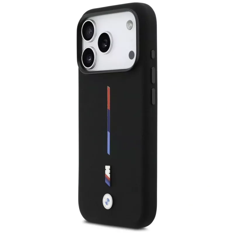 Capa MagSafe BMW M Silicon Tricolor Line para iPhone 17 Pro, preto